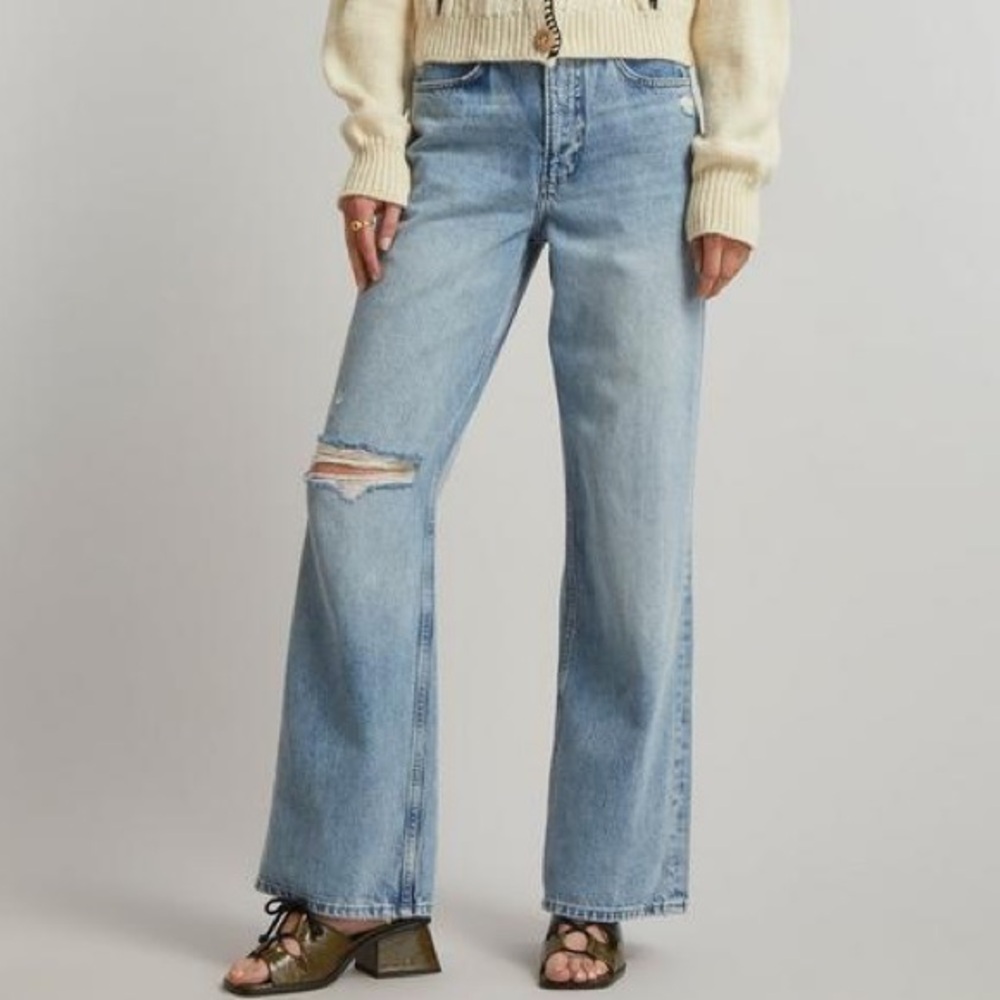 FRAME Le High’N’Tight Wide Leg Slouchy Distressed Blue Jeans Bilson Rips Size 26
